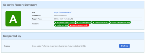SEO Check SecurityHeaders.com overall score A